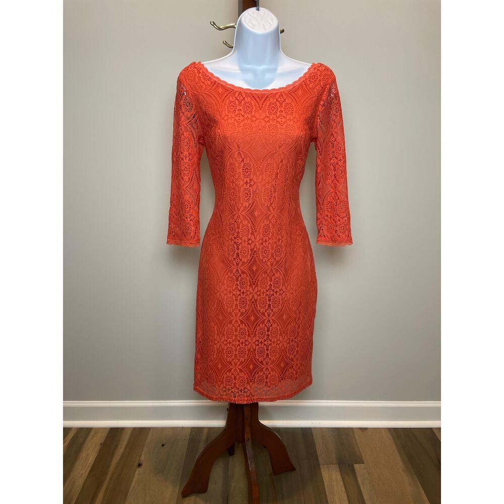 Laundry by Design Coral Floral Lace Sheath Dress 3/4 Sleeve Size 4